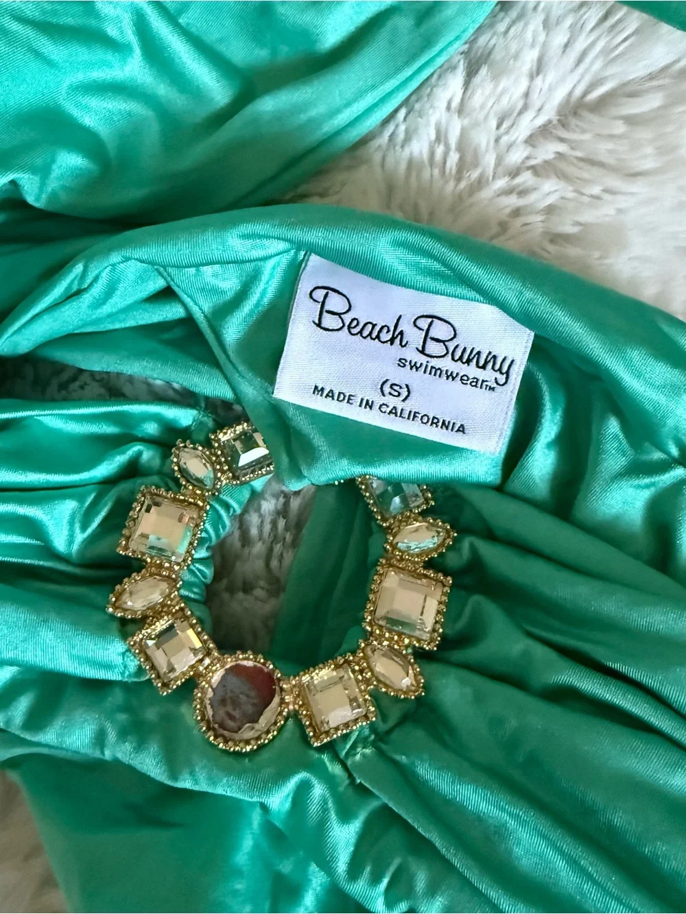 Beach Bunny Swimwear Turquoise Plunge One-Piece with Gold Ring